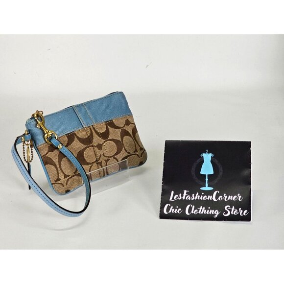 Coach Signature Wristlet Blue & Beige Leather Canvas Monogram Design 134B - Picture 11 of 14